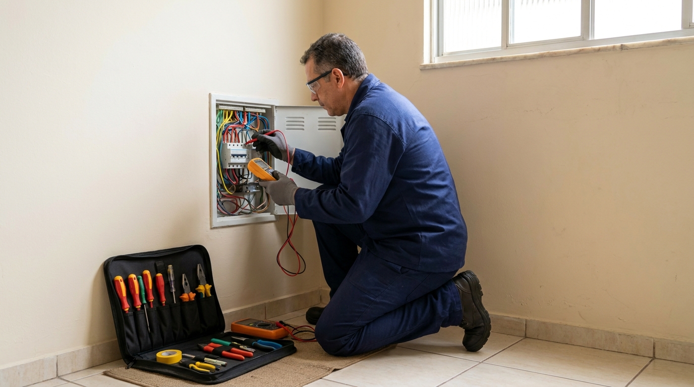 Eletricista atendendo em residência em Limeira‑SP