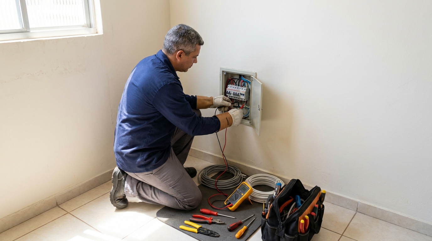 Eletricista realizando manutencao em Limeira‑SP