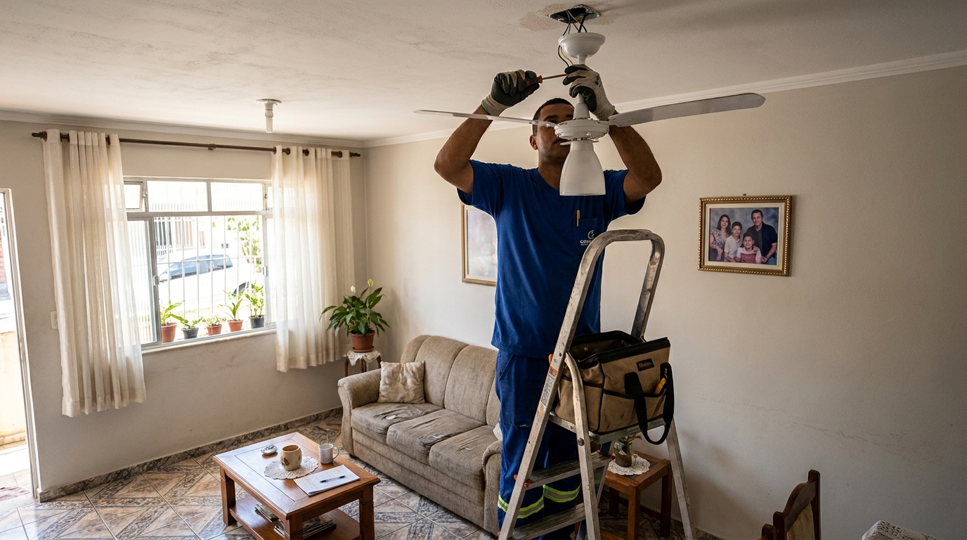 Instalacao de ventilador de teto residencial em Limeira‑SP