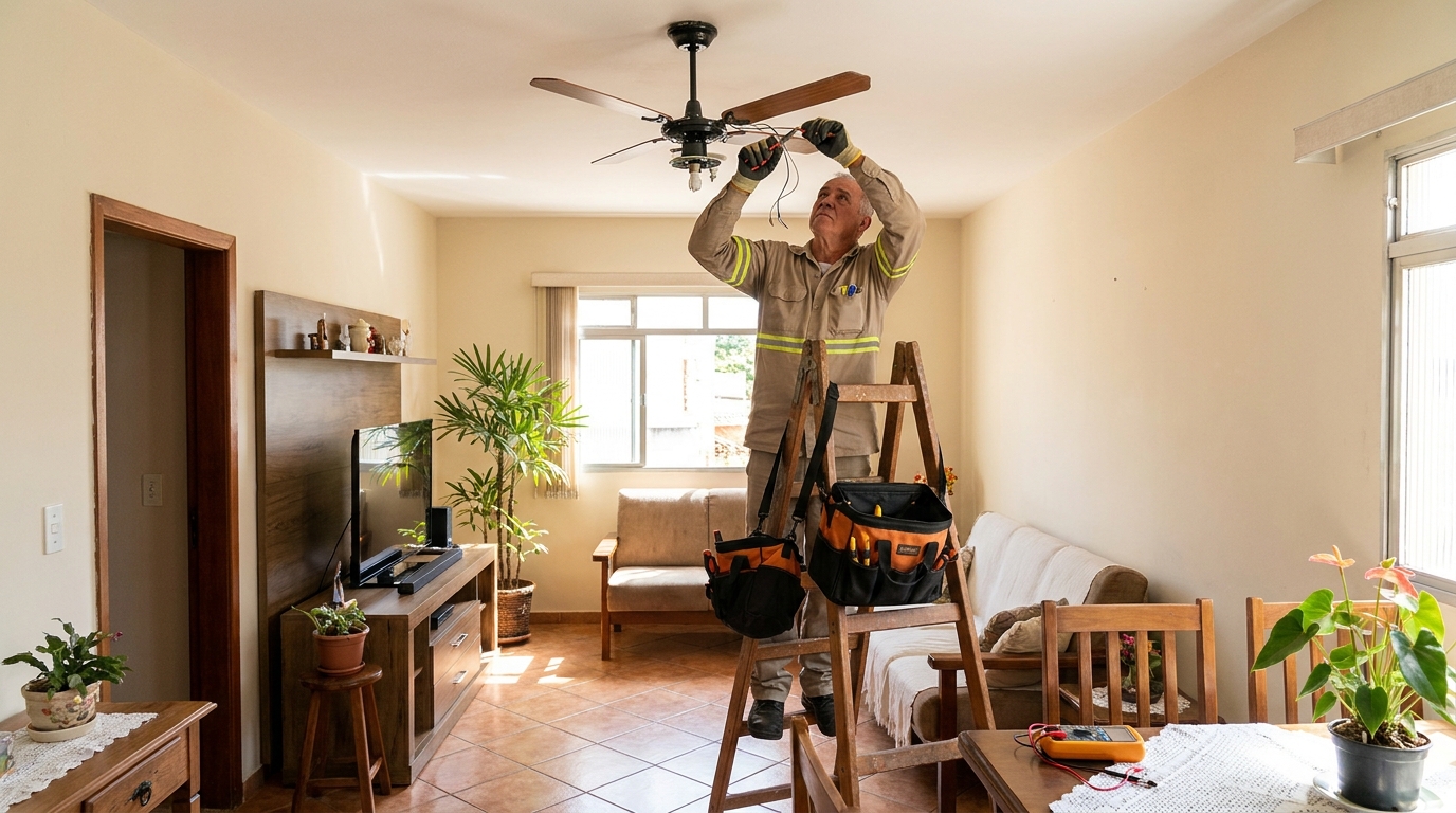 Montagem de ventilador de teto em Limeira‑SP